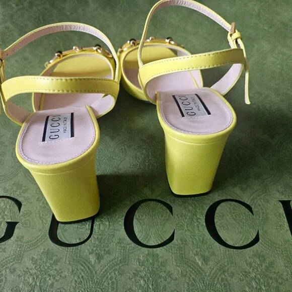 GUCCI Women's Mid-heel Sandal With Horsebit In Yellow size 37+ - Picture 10 of 11
